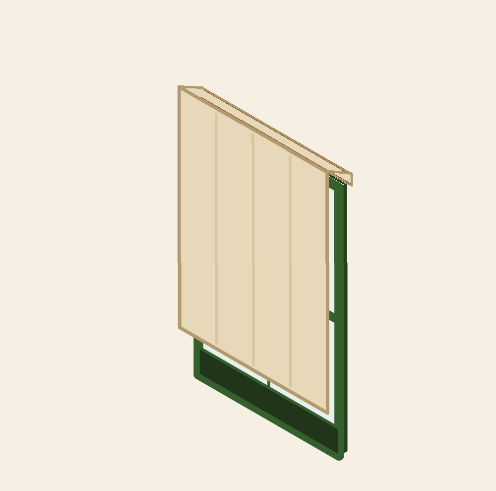 Lower sash cracked open at the bottom; the linen shade is held by a dowel on the inside at the top and left clear at the bottom for airflow.